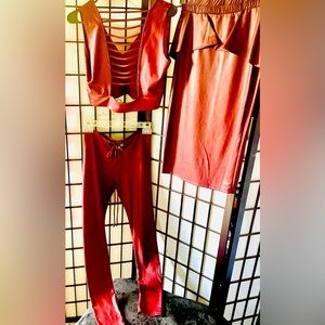 Burgundy fox leather three pieces super cute